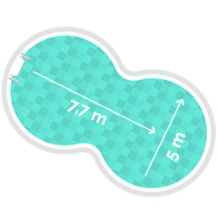 Achtformpool 5 x 7,7 m, Tiefe 1,5 m